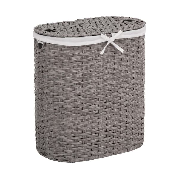 Gray 24 H x 22.75 W x 13 in. D Handwoven Plastic Contemporary Round Oval Double Laundry Room Hamper w/ Removable Liner