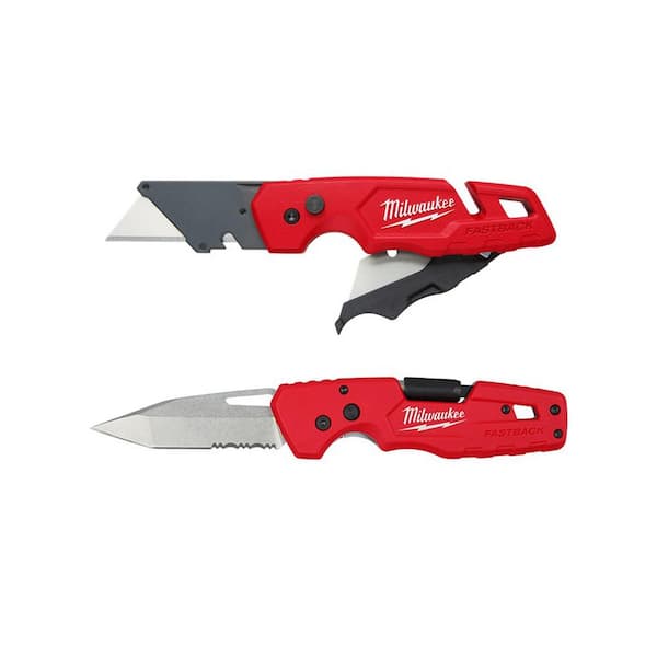 Milwaukee FASTBACK 1 in. Folding Knife with Blade Storage and FASTBACK 5-In- 1 Folding Knife (2-Pack)