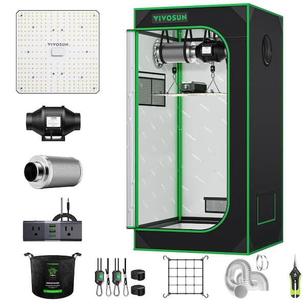 2 ft. x 2 ft. Black Grow Tent Kit with Full Spectrum LED Grow Light, Automatic Ventilation, GrowHub Outlet A22