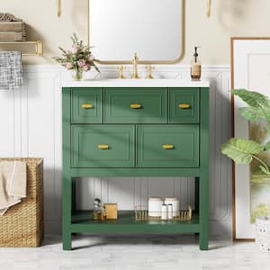 30 in. W x 18 in. D x 34 in. H Single Sink Freestanding Bath Vanity in Green with White Resin Top