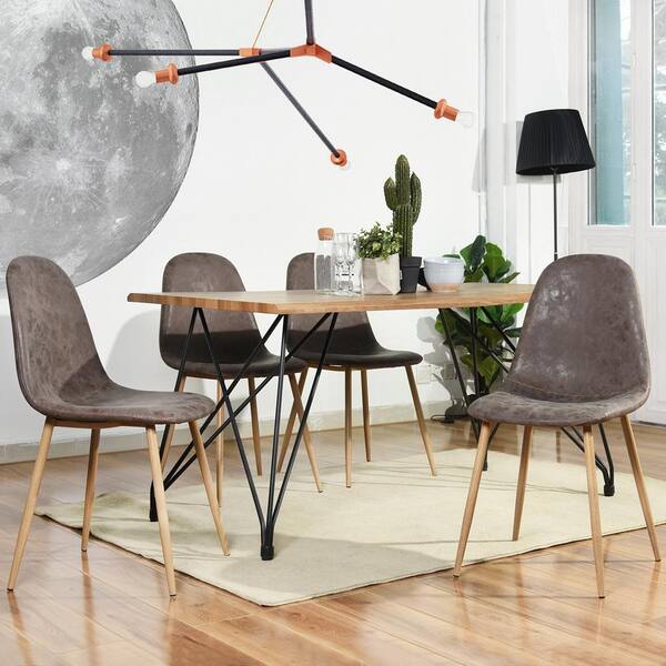 Homy Casa Set of 4 Dining Chairs Soft Chairs and Backrest Kitchen Chairs  with Solid Metal Legs for Living Room Lounge Home Brown