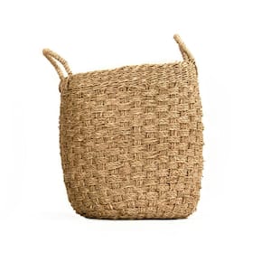 Hand Woven Cylindrical Wicker Seagrass Small Basket with Handles