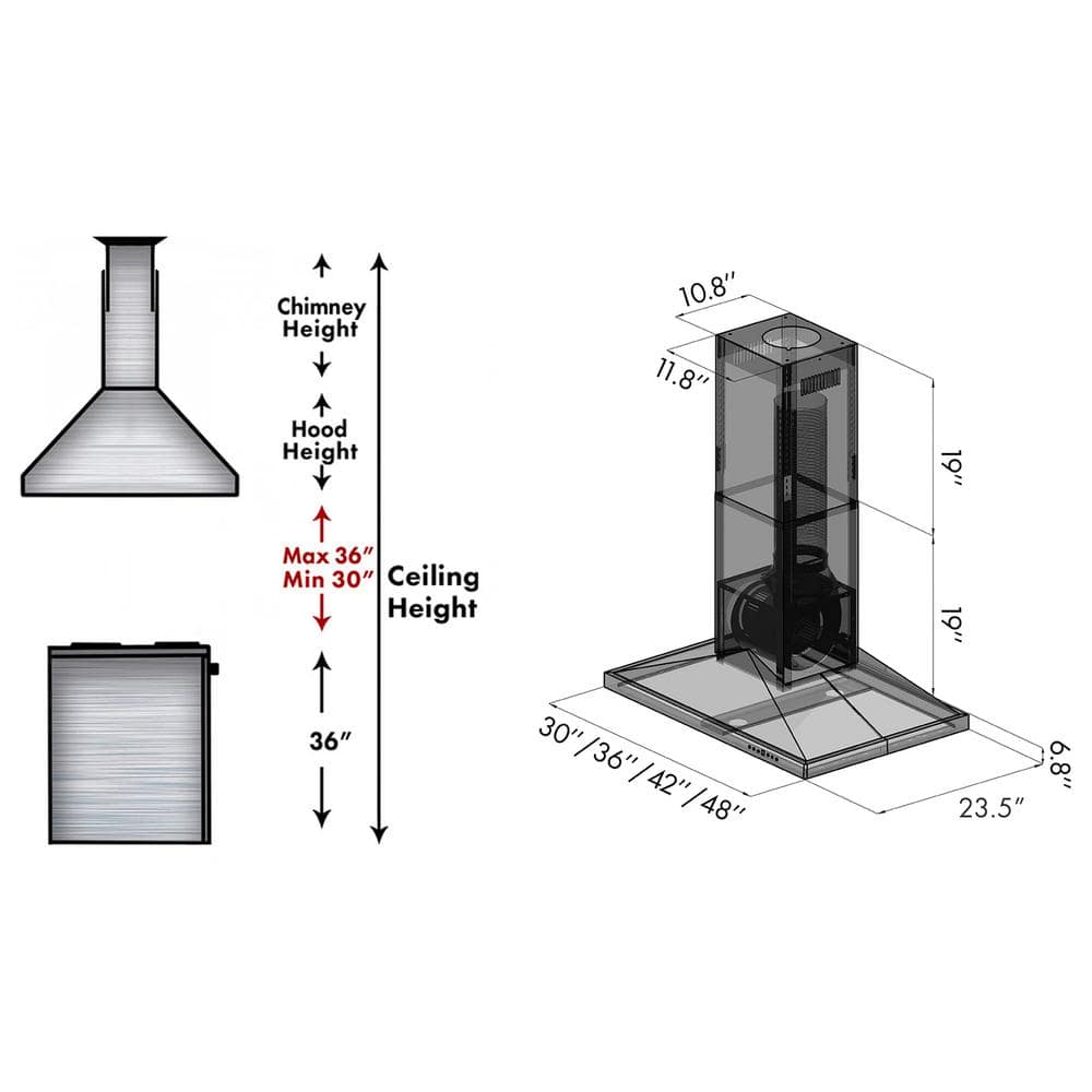 30-Inch Stainless Steel Convertible Island Range Hood