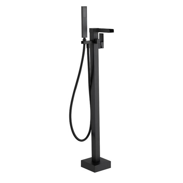 GIVING TREE Single-Handle Waterfall Claw Foot Freestanding Tub Faucet with Hand Shower in Matte Black