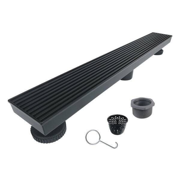 RELN 32 in. Matte Black Linear Shower Drain with Linear Drain Cover