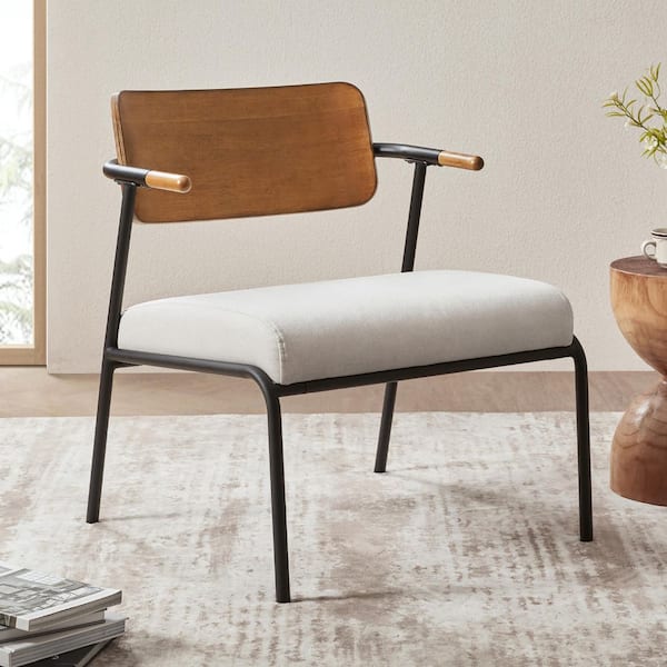 Kelvin 25 in. Mixed Material Accent Arm Chair in Cream White Upholstery & Black Metal