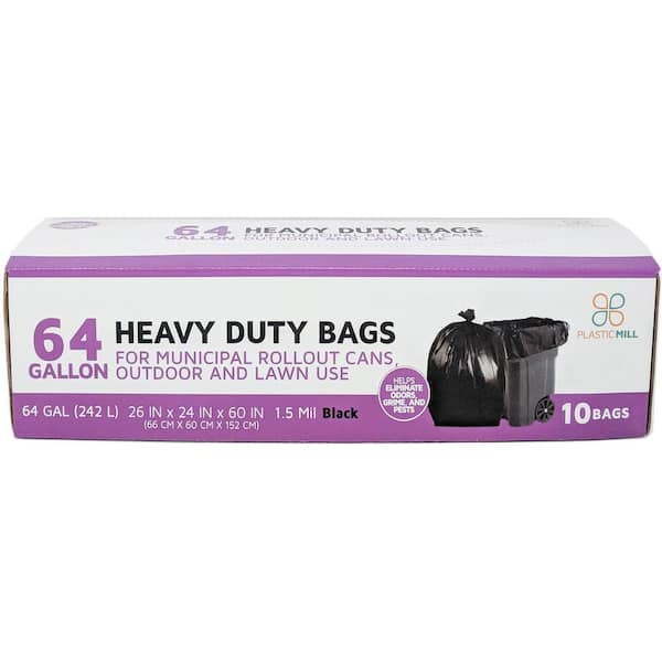 PlasticMill 50 in. W x 60 in. H 64 Gal. 1.2 mil Black Trash Bags (50-Count)