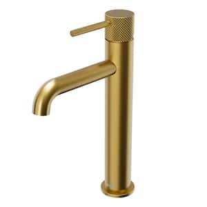 Tryst Single-Handle Single-Hole Vessel Bathroom Faucet with Matching Pop-Up Drain in Brushed Gold