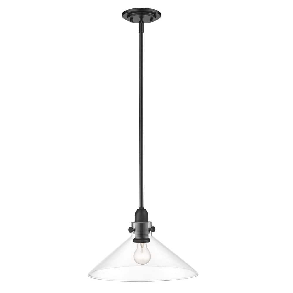 Dwyer 15'' Matte Black and Antique Brass Cone Pendant Light