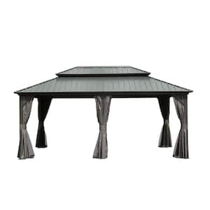 Benja 18 ft. x 12 ft. Aluminum Hardtop Gazebo in Gray with Double Galvanized Steel Roofs and Mosquito Net