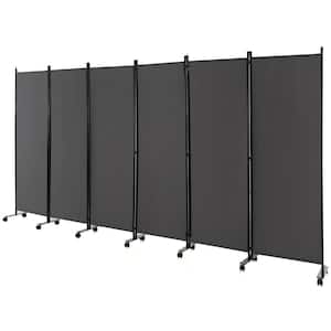 6-Panel Folding Room Divider 6 ft. Rolling Privacy Screen with Lockable Wheels Grey