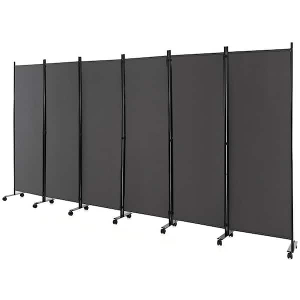 Costway 6-Panel Folding Room Divider 6 ft. Rolling Privacy Screen with Lockable Wheels Grey