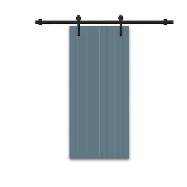 CALHOME 30 in. x 84 in. Dignity Blue Painted Composite MDF Paneled Interior Sliding Barn Door with Hardware Kit