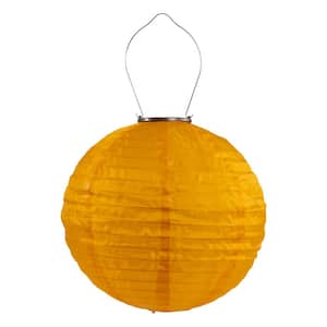 Soji 1-Light Original 12 in. Canary Yellow Round Integrated LED Hanging Outdoor Nylon Solar Lantern Light