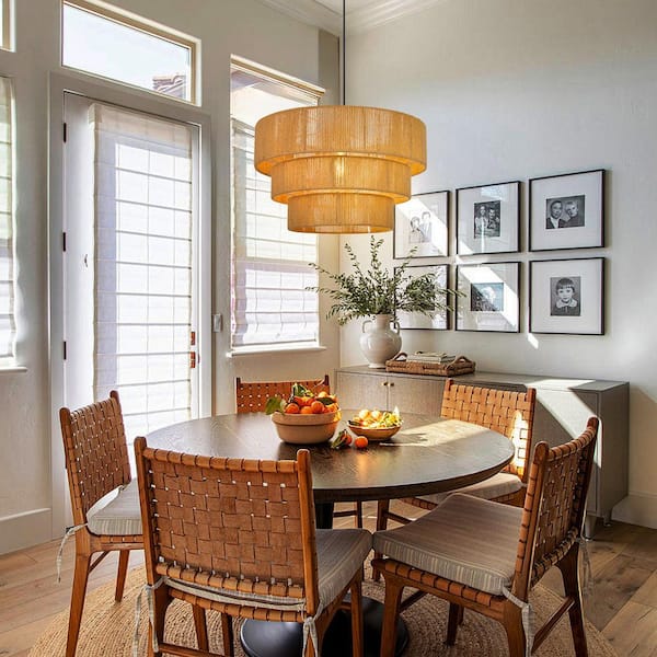 1-Light Natural Hand-Woven Rope Tapered 3-Tier Pendant, No Bulbs Included 16 in.