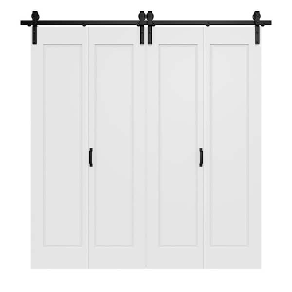 84 in. x 84 in. Easy Install 1-Panel White Primed MDF Composite Bi-Fold Sliding Barn Door with Hardware Kit and Handle