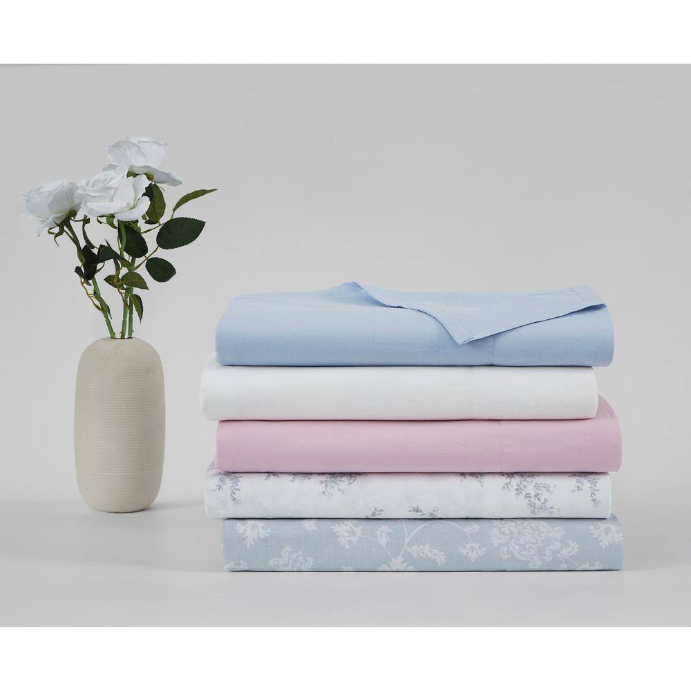 King White and Blue Cotton Floral Percale Sheet Set
