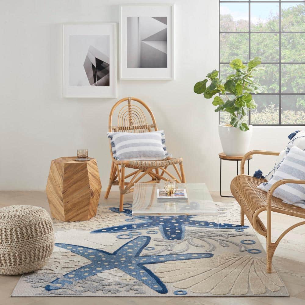 Coastal Breeze Blue/Grey Geometric Indoor/Outdoor Area Rug 6' x 9'