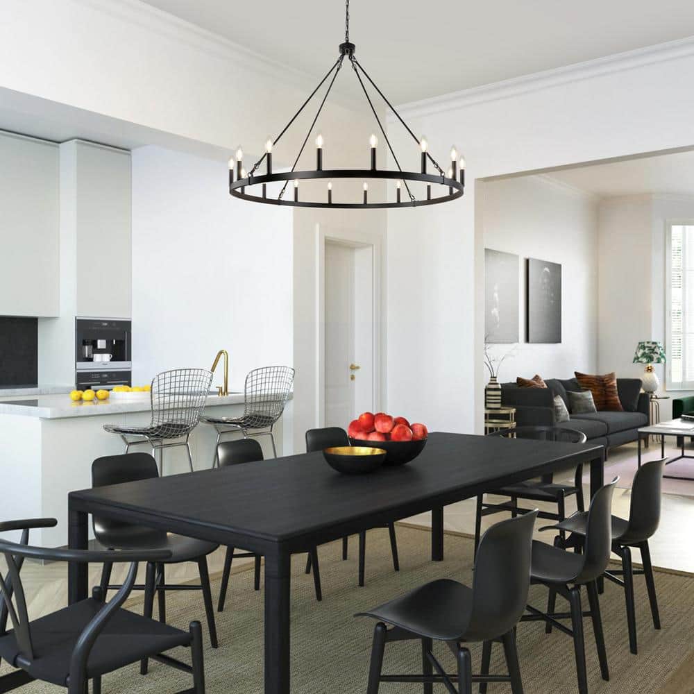 Large Black Metal Wagon Wheel Candle Chandelier