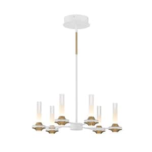 Torcia 360-Watt 12-Light Integrated LED White/Brass Geometric Chandelier with Clear Acrylic Shades