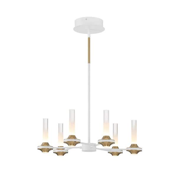 Eurofase Torcia 360-Watt 12-Light Integrated LED White/Brass Geometric Chandelier with Clear Acrylic Shades