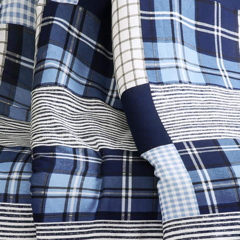 Navy Cotton Reversible Patchwork Throw Blanket