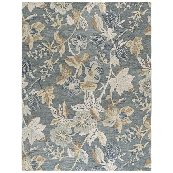 Jardin 9 ft. x 12 ft. Blue/Beige Farmhouse Floral Area Rug