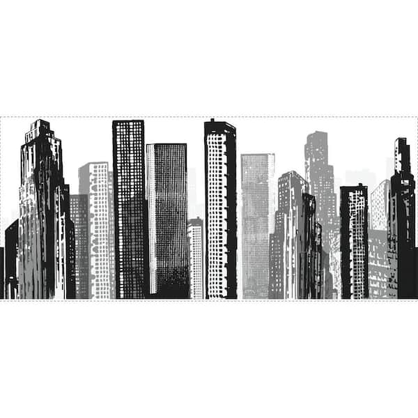 RoomMates Black Cityscape Peel and Stick Giant Wall Decal