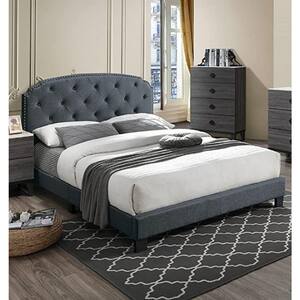 Charcoal Full Platform Bed with Button Tufting Design