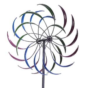 16 in. x 16 in. x 79 in. Decorative Lawn Ornament Tri-Colored Rainbow Windmill