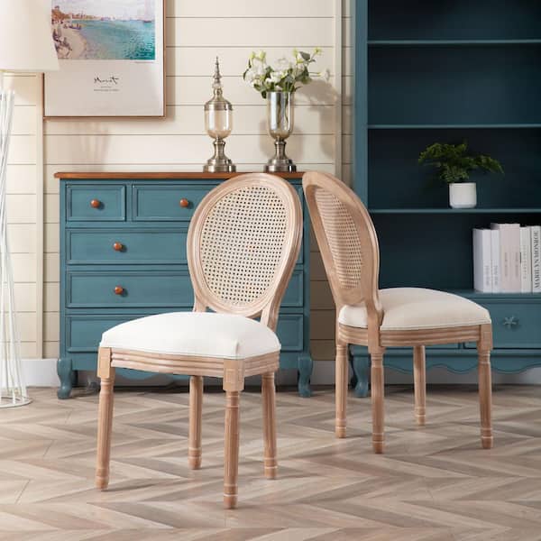 Rattan Back French Dining Chair Set, French Upholstered Dining Chairs