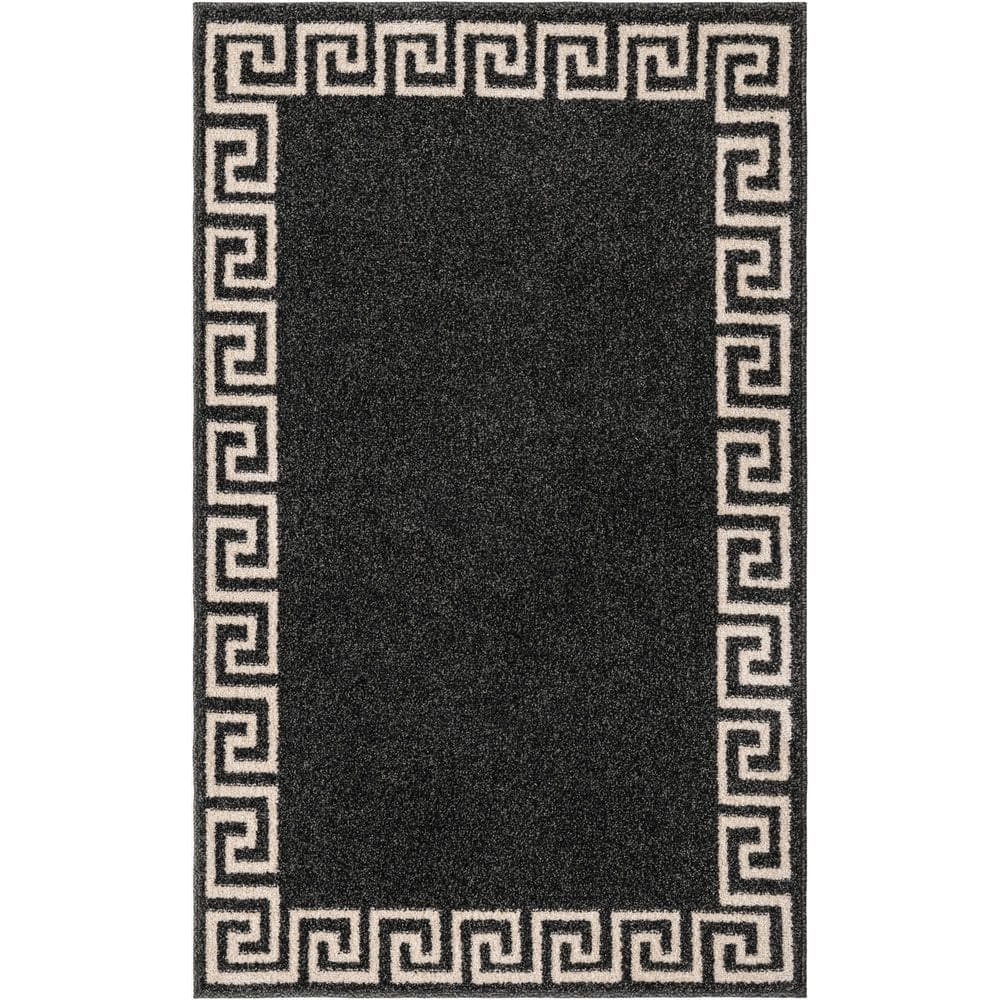 Athens Charcoal Black 3'3" x 5'3" Geometric Synthetic Area Rug