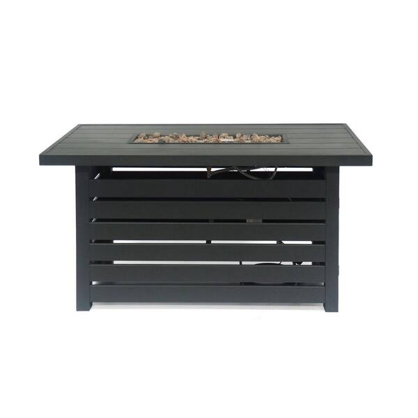 Black Iron 30000 BTU Rectangular Fire Pit Table, Tank Cover Inside