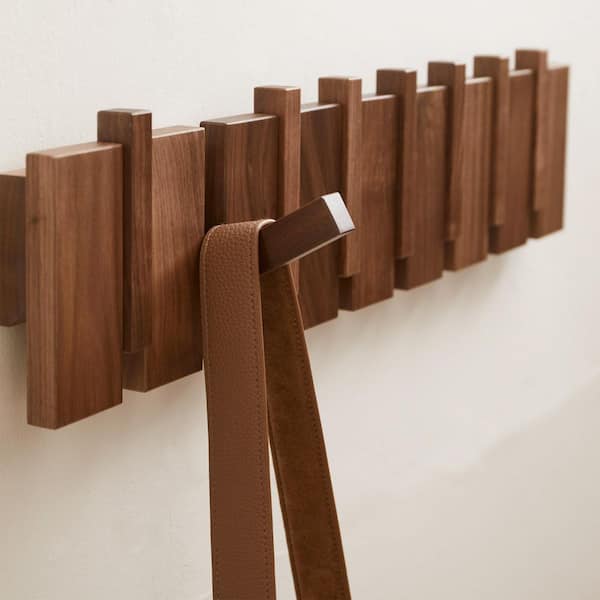 Angel Sar Walnut Wood Wall Mounted Coat Rack with 6 Hooks for