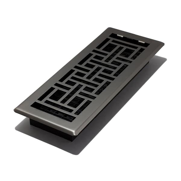 Decor Grates 4 in. x 12 in. Oriental Steel Plated Floor Register, Gun Metal