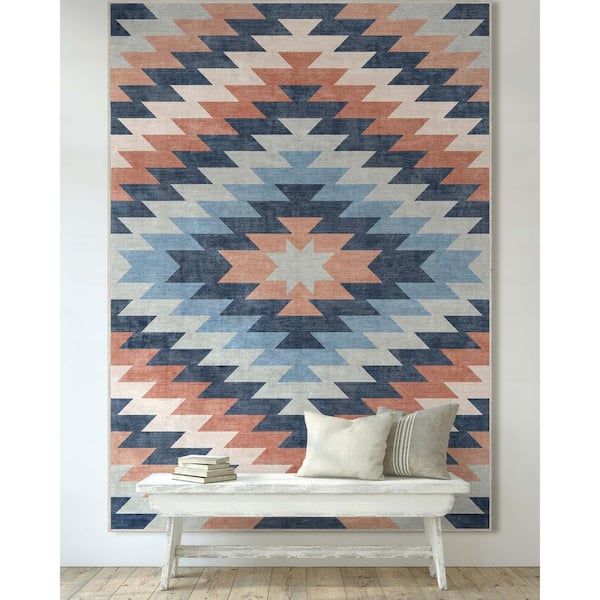 Blue 5 ft. 3 in. x 7 ft. 3 in. Apollo Albuquerque Southwestern Distressed Area Rug
