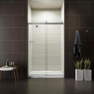 Levity 47.625 in. W x 74 in. H Frameless Sliding Shower Door in Silver with Blade Handles