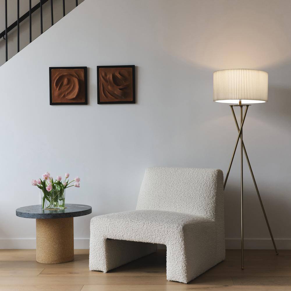 Jaxon 60" Brass Tripod Floor Lamp with Pleated Shade