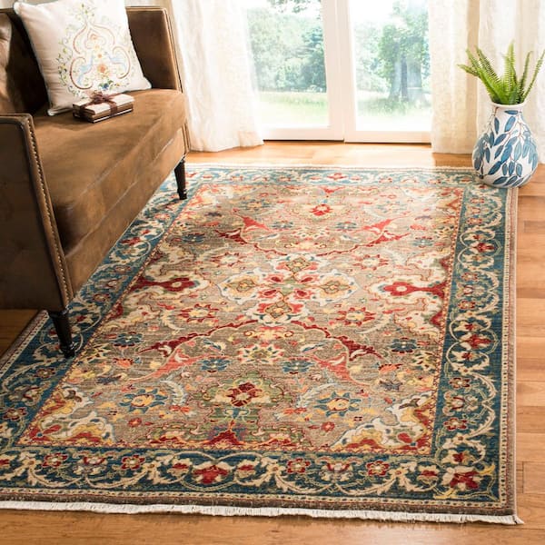 Kashan 3 ft. x 5 ft. Taupe/Blue Border Ornate Area Rug