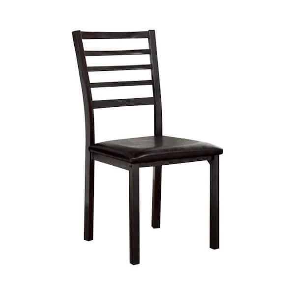 Benjara Black Wooden Leatherette Side Chair with Ladder Back Design (Set of 4)