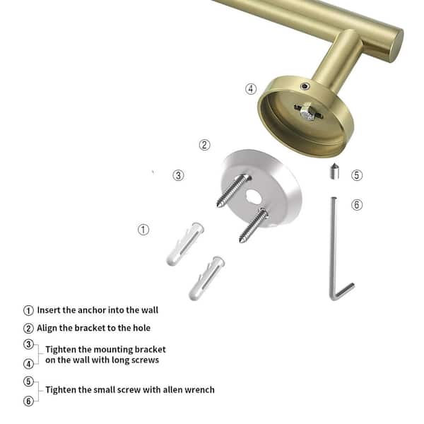 Sunzone 5-Piece Bathroom Hardware Set – Brushed Silver Towel Bar, Ring, Hooks & Toilet Paper Holder For Wall Mount