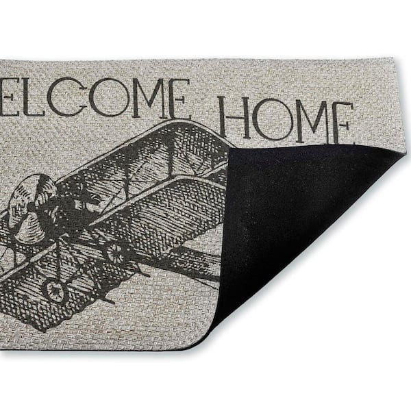 Welcome Home Vintage Airplane Brown 18 in. x 30 in. Polyester Non-Slip Outdoor Door Mat