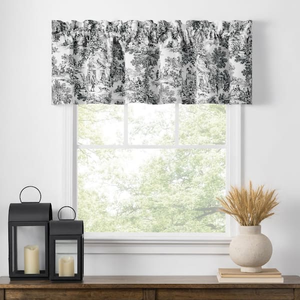 Ellis Curtain Victoria Park Toile 12 in. L Cotton Tailored Valance in Black
