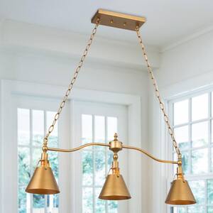 Brushed Gold Modern Vintage Cone Island Chandelier 3-Light Glam Hanging Ceiling Light with Metal Bell Shades