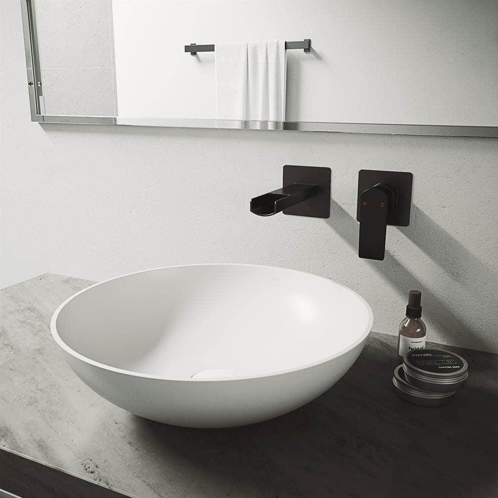 Lotus 16" White Matte Stone Round Above-Counter Vessel Sink