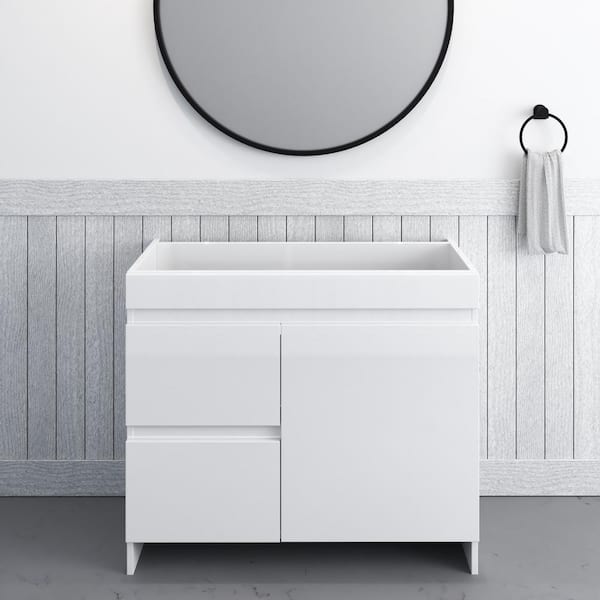 VOLPA USA AMERICAN CRAFTED VANITIES Mace 40 in. W x 18 in. D x 34 in. H Bath Vanity Cabinet without Top in Glossy White with Left-Side Drawers