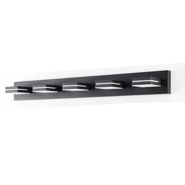 40 in. W 5-Lights LED Vanity Light for Bathroom, Black Wall Sconce Over Vanity Mirror, Cool White 6000K