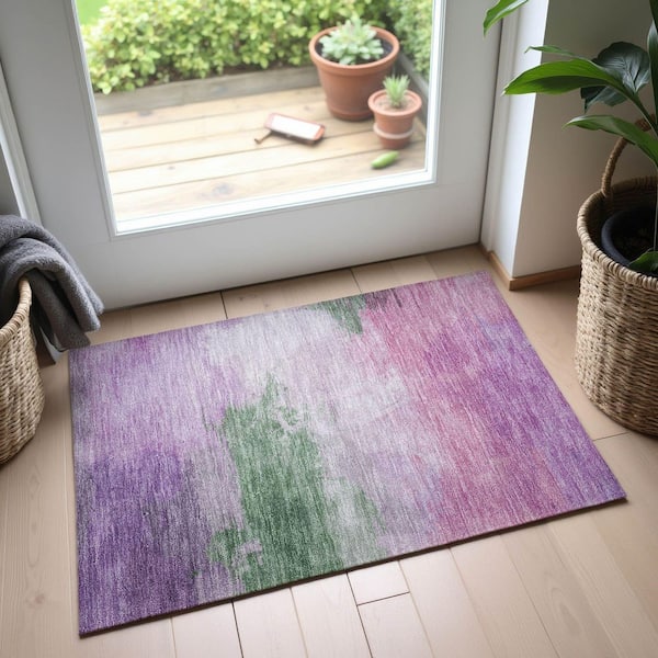 Mayfield Premium Machine Washable Abstract AMF1517 Lilac 2 ft. x 3 ft. Area Rug
