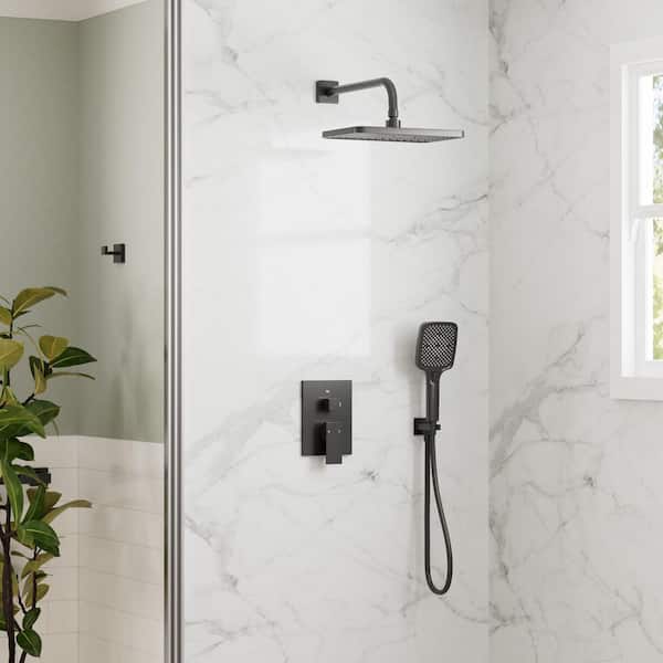 Classic Rain Dual 2-Spray Wall Mount 12 in. Fixed and Handheld Shower Head 2.5 GPM in Matte Black Valve Included