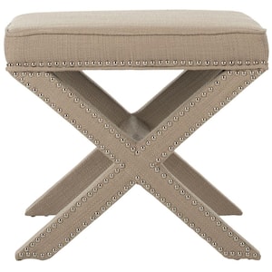 Palmer Biscuit Beige Wood Rectangle Ottoman